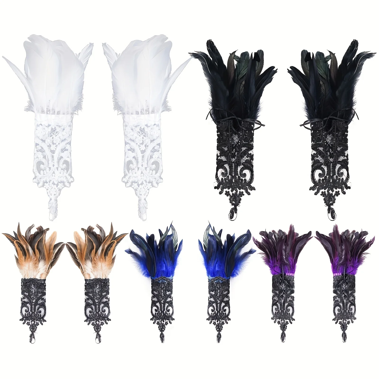 Перчатки кружевные с перьями 2 шт.