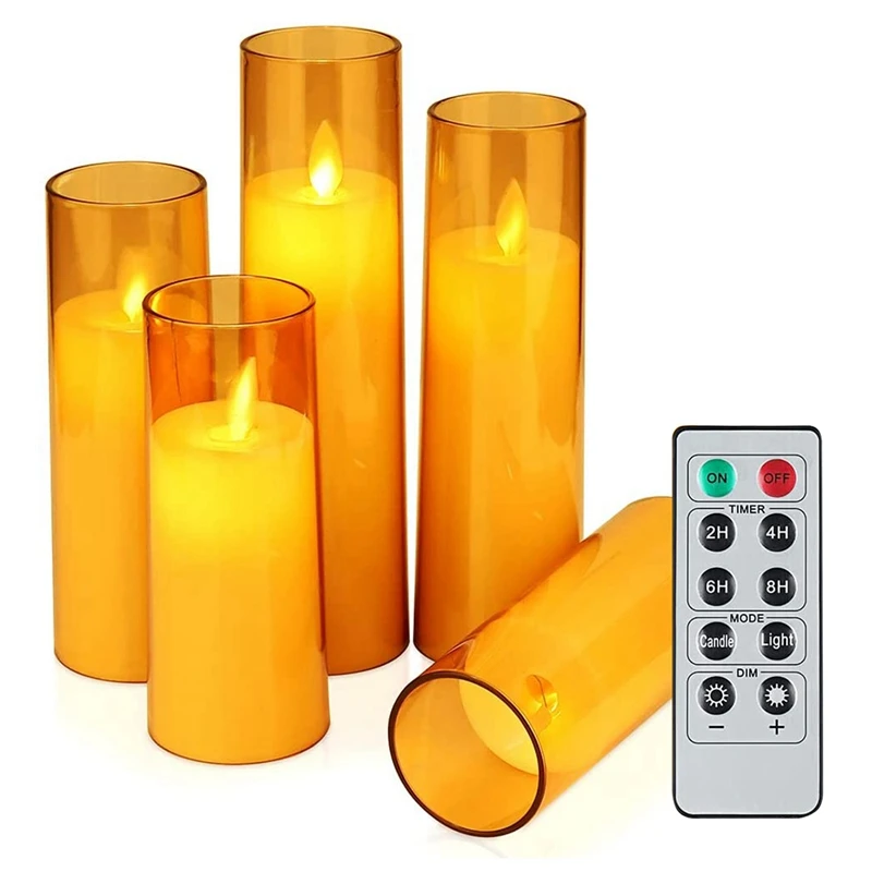 

Hot HG-Flickering Flameless Candles Battery Operated Candles Set Of 5(D:5.5X H:13/14/16/18/20Cm) LED Candles With Moving Wick