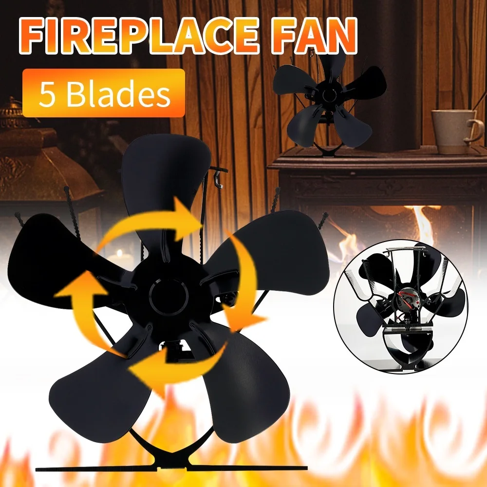 

5 Blade Heat Powered Stove Fan Mini Fireplace Fan Log Wood Burner Eco-fan Quiet Fireplace Fan Heater Efficient Heat Distribution