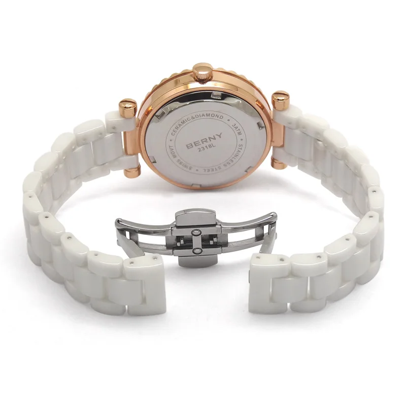 BERNY Women Quartz Watch Swiss 705 Diamond Luxury Brand Fashion Ceramic Bracelet Wristwatch Sapphire Rhinestones Watch Ladies