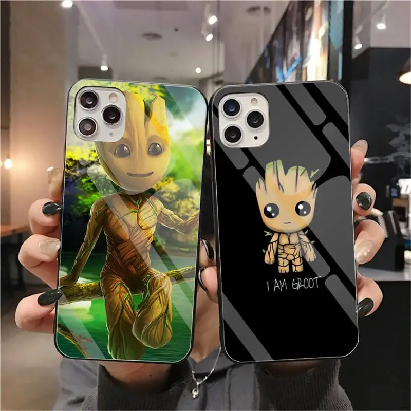 

Marvel Baby Groot Phone Case Tempered Glass For iPhone 13 12 Mini 11 Pro XR XS MAX 8 X 7 Plus SE 2020 Soft Cover