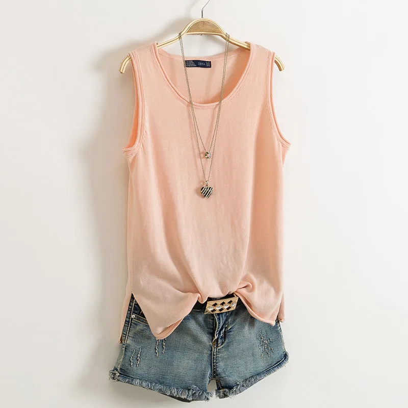 Тонкий Трикотажный Хлопковый жилет с круглым вырезом просторный Топ без рукавов