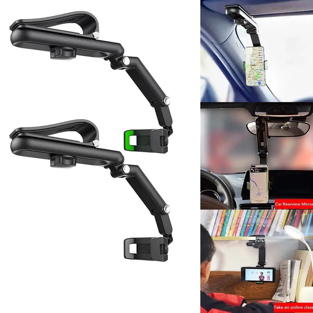 

1080 Rotation Car Clip Sun Visor Cell Phone Holder Universal Phone Mount for iPhone 13 Samsung S22 GPS Rearview Mirror Stand