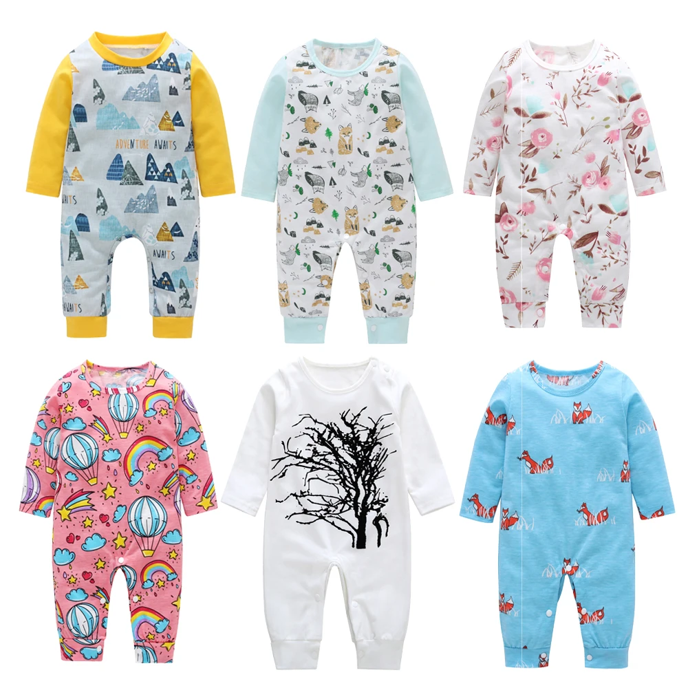 

New Newborn Baby Boys Girl Romper elephant Floral Printed Long Sleeve Winter Cotton Romper Kid Jumpsuit Playsuit Outfits Clothes