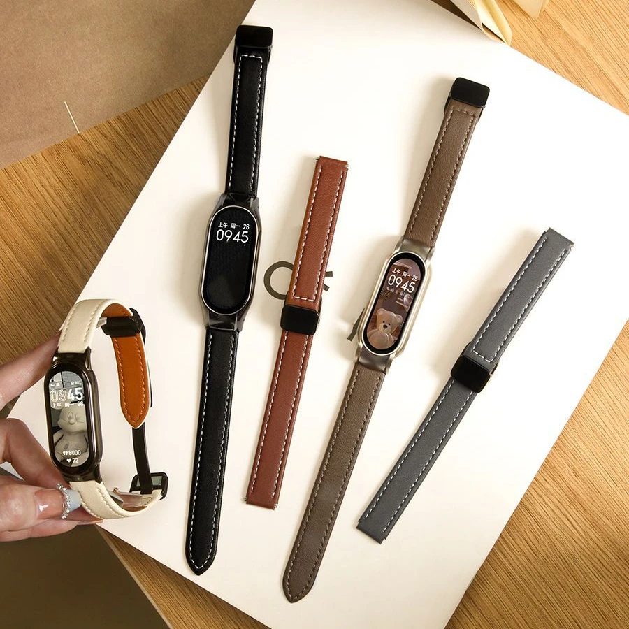 Ремешок кожаный для Xiaomi Mi Band 8, сменный браслет с магнитной застежкой для xiaomi mi Band 8 Mi Band 8