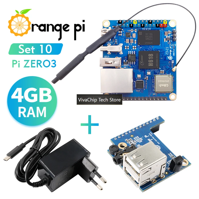 Фото VivaCT Orange Pi Zero 3 4G+Плата расширения+Блок питания Type-C 5V3A Мини-ПК DDR4 H618 WiFi5+BT5.0 Orange Pi Zero3 Одноплатный компьютер №2