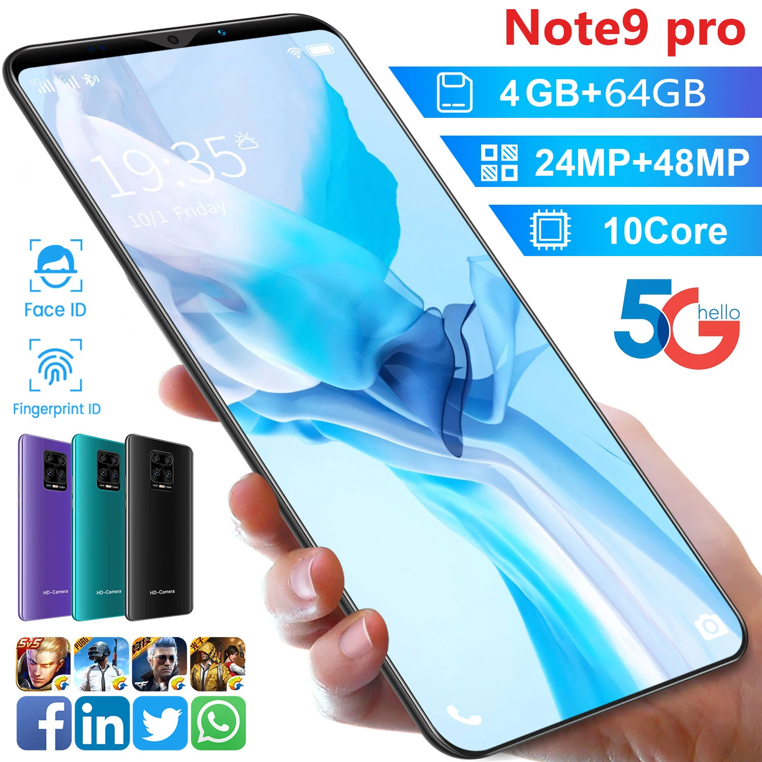Смартфон Note 9 Pro Android 10 0 4 + 64 ГБ 5 дюйма 4G |