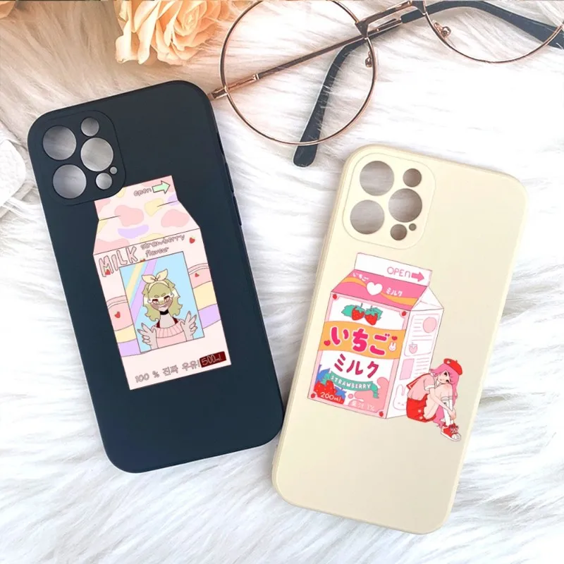 Симпатичный чехол для телефона персиковый клубничный молочный цветного IPhone 11 12 13