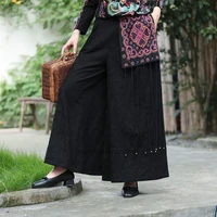 2022 harajuku vintage chinese style casual trousers flower embroidery loose women kung fu pant pantalones retro chinese pants