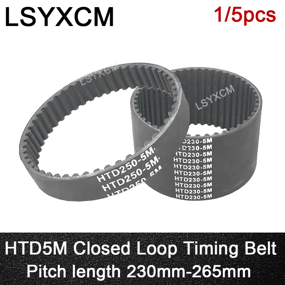 HTD 5M Timing Belt 230/235/240/250/260/265mm Length 10/12/15/20/25mm Width 5mm Pitch Rubber Transmission synchronous Pulley belt