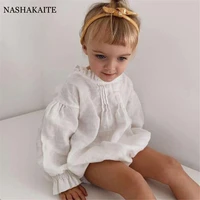 springsummer baby girl clothes long sleeve baby bodysuit solid linen female newborn rompers o neck jumpsuit baby overalls