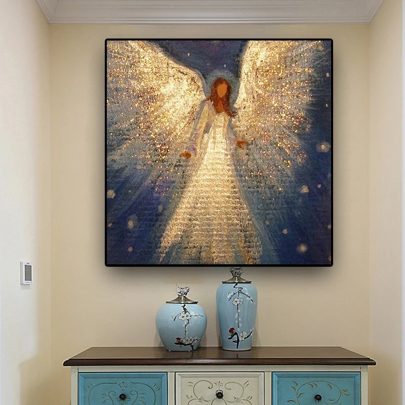 

Abstract Golden Angel Canvas Painting Wall Art Posters and Prints Modern Bedroom Living Room Home Decoration Cuadros Pictures