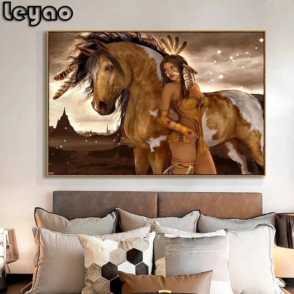 

Винтажные фигурки Diy алмазная живопись индийская лошадь и обнаженные сексуальные женские аксессуары для украшения дома