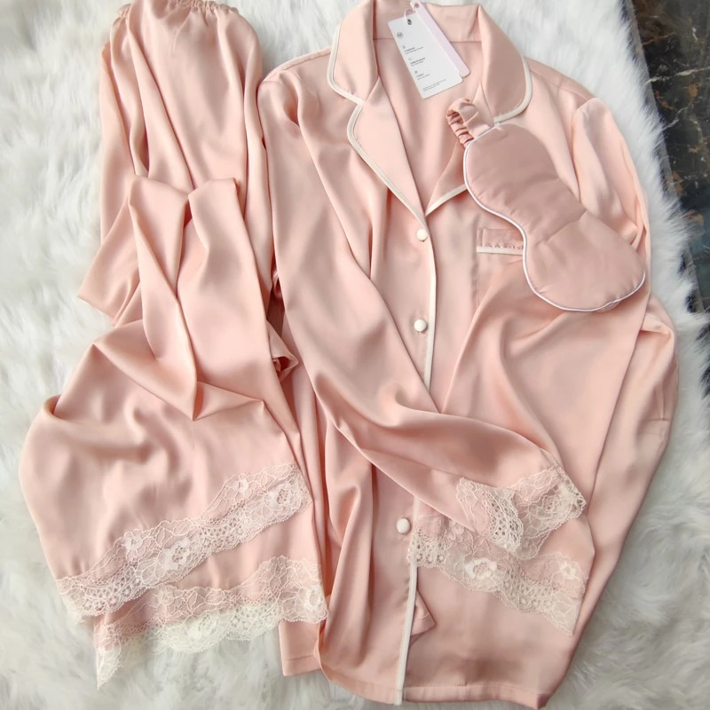 2022 New Silk Ladies Pajamas Autumn Ice Silk Long Sleeve Pants Set Printing Fashion Pajamas Women's Homewear