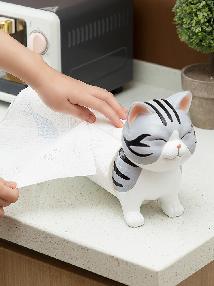 

Creative cute cat desktop cartoon roll paper holder creative decoration tissue box free perforated tissue holder ornaments