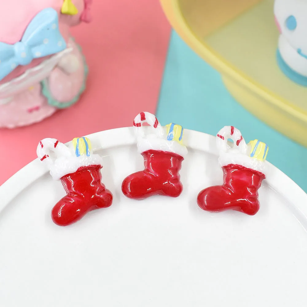 

Кавайные рождественские носки из смолы с плоской задней стороной, кабошоны для головных уборов, аксессуары «сделай сам», скрапбукинг, чехол...