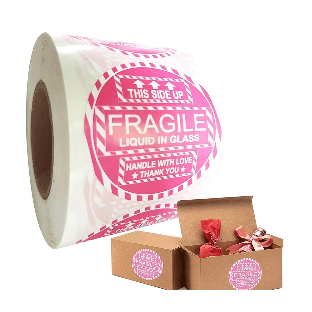 

2 Inch Pink Fragile Stickers This Side Up Shipping Warning Thank You Labels - Handle with Care/Love Tags 500 Pcs