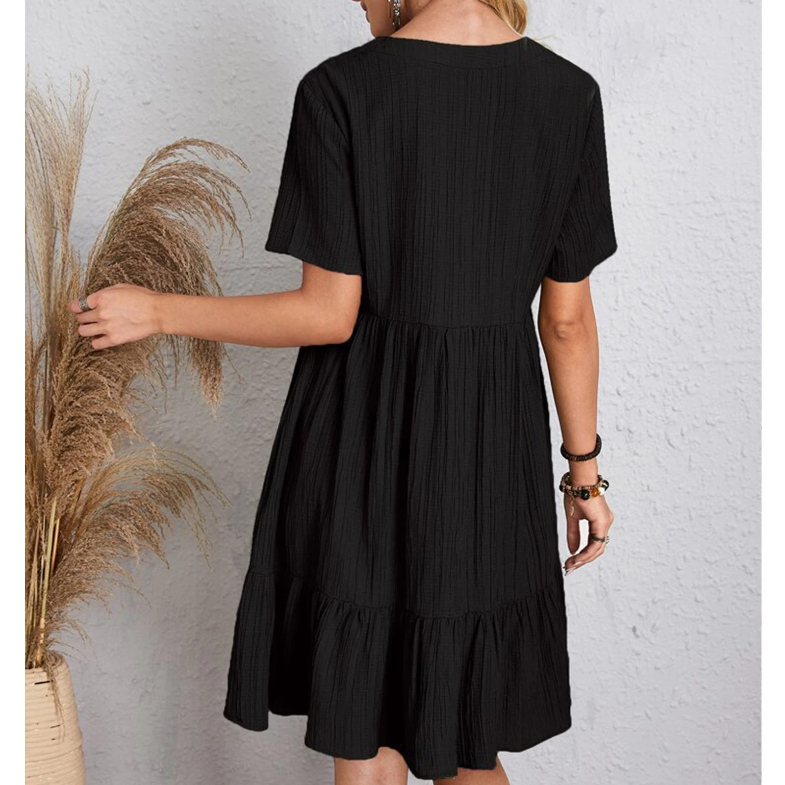 

Летнее свободное повседневное женское платье с коротким рукавом, модное женское платье с V-образным вырезом для выхода, пляжная одежда, распродажа