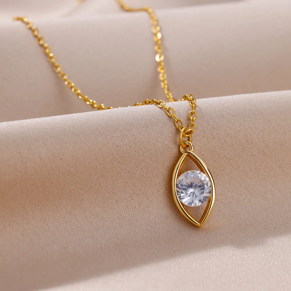 

Cubic Zirconia Evil Eyes Pendant Necklaces For Women Gold Color Stainless Steel Necklace Fashion Luxury Aesthetic Jewelry Gift