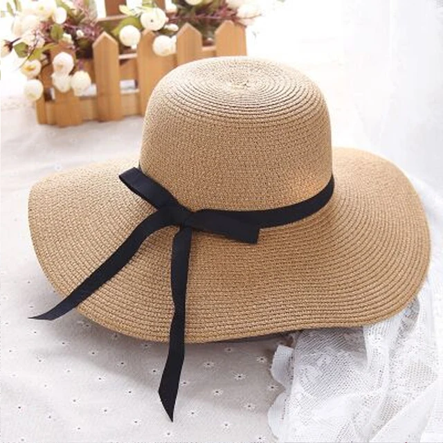 New Simple Foldable Wide Brim Floppy Girls Straw Hat Sun Hat Beach Women Summer Hat UV Protect Travel Cap Lady Cap Female 4