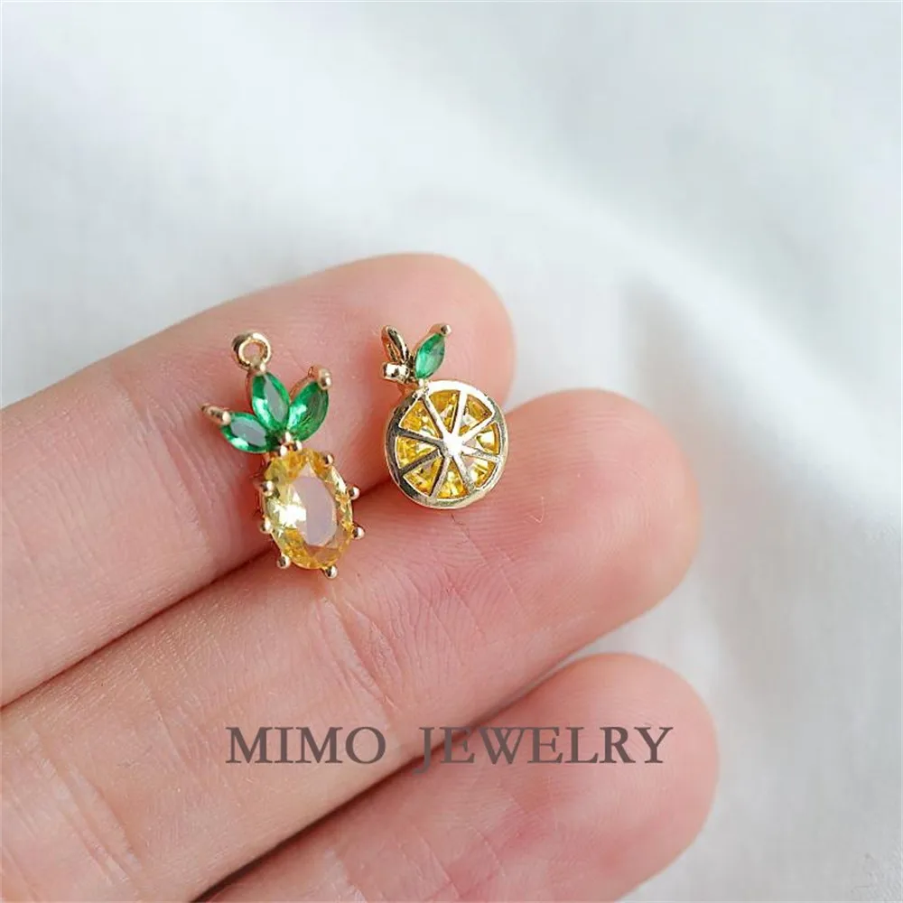 

Cute Pineapple Lemon Fruit Zircon Charm Pendants 14K Real Gold Plated Brass Jewelry Making Supplies Diy Accessories