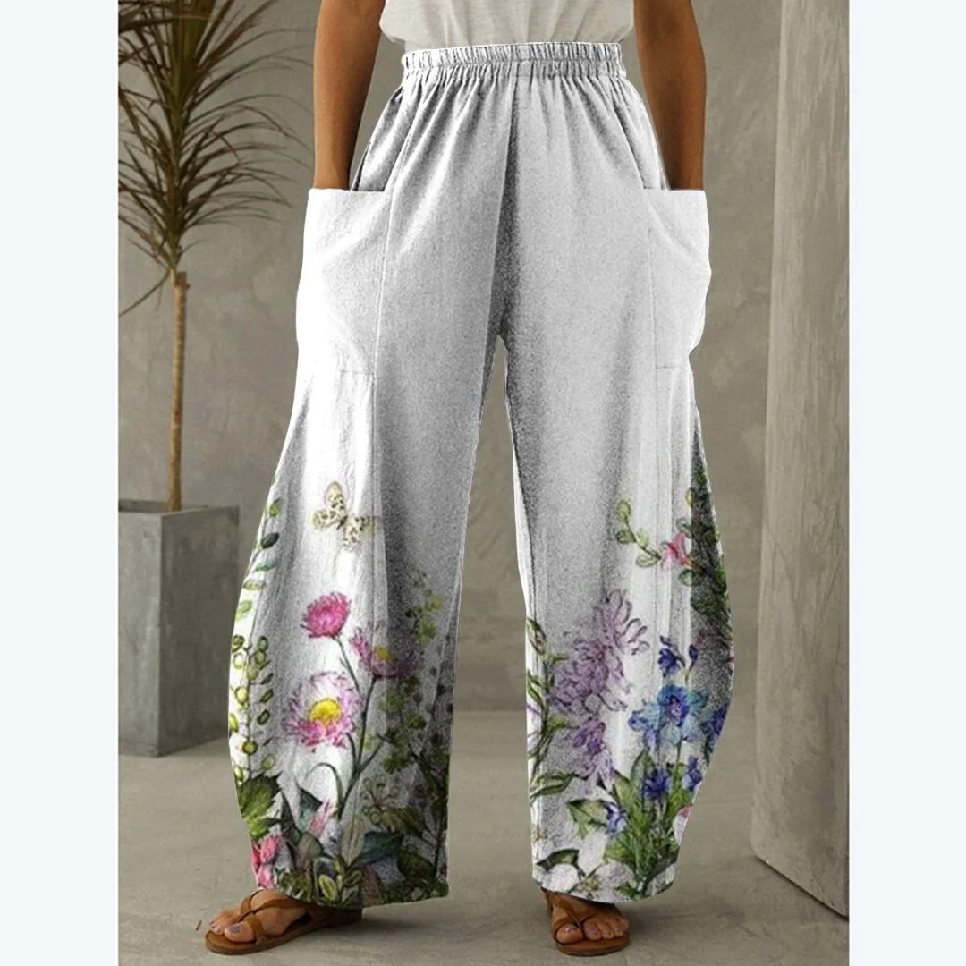 20223 Explosive summer 3D floral print oversized street wear retro high-waisted Harun pants girl beach wear