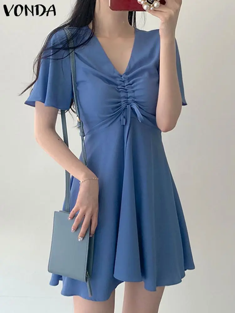 

Женское сексуальное вечернее платье, Повседневное платье с высокой талией и V-образным вырезом, пляжный сарафан VONDA 2022, богемный летний сара...