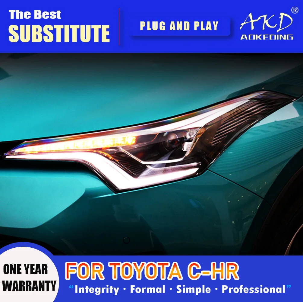 Фара AKD для Toyota C-HR светодиодная фара 2018-2021 фары CHR DRL указатель поворота дальний