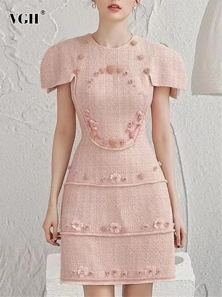 

Женское лоскутное мини-платье с аппликацией VGH, элегантное ТРАПЕЦИЕВИДНОЕ ПЛАТЬЕ с круглым вырезом, коротким рукавом и высокой талией, модная новинка