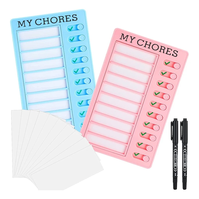 

2 Pcs Chore List Checklist Board Detachable Plastic RV Checklist Board With 10 Cardstock And 2 Black Markers For Adults