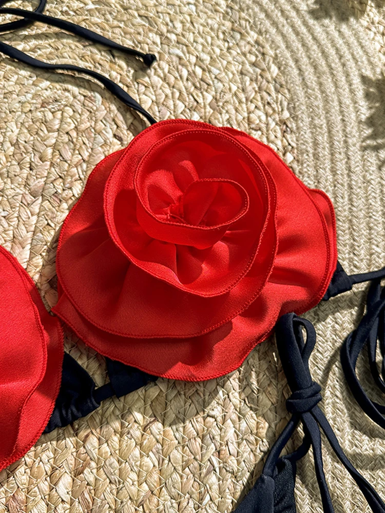 Комплект бикини с 3D цветами Модный женский купальник со шнуровкой и разрезом