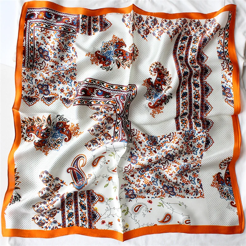 

POBING 100% Natural Silk Scarf Women Cashew Print Square Scarves Wraps Small Head Handkerchief Wholesale Hijabs 53x53CM