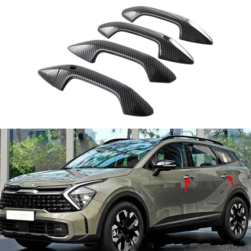 

Carbon Fiber Car Exterior Door Handle Cover Sticker Trim For Kia Sportage NQ5 2021 2022