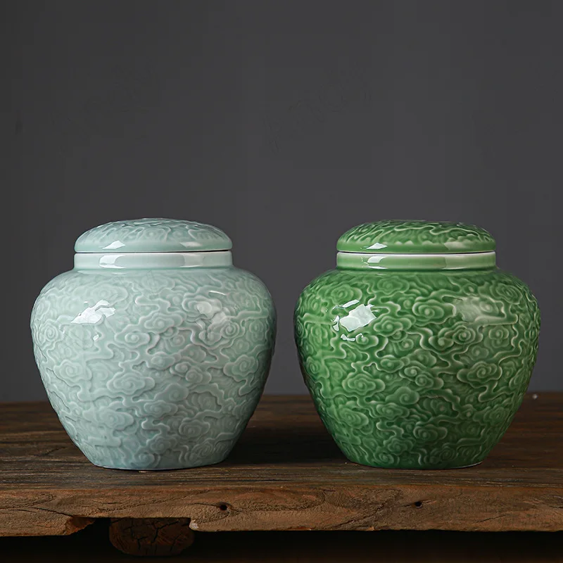 

European Ceramic Storage Jar Creative Cloud Relief Kitchen Grain Dispenser Coffee Table Desktop Airtight Tea Tin Home Decoration