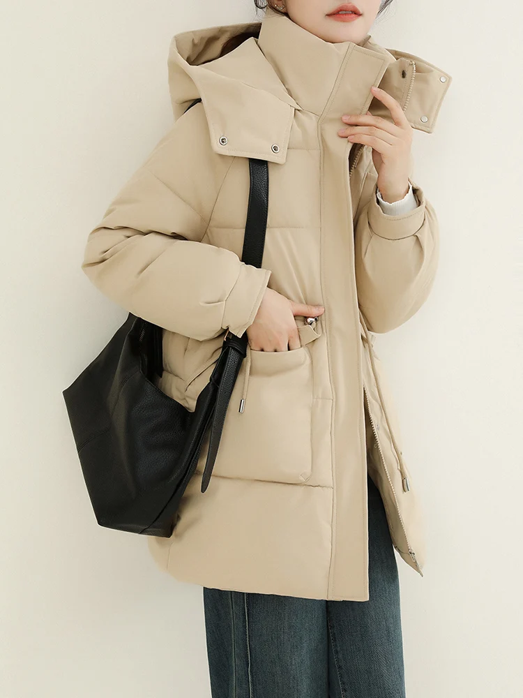 

HCXR женские стеганые пальто 2023 зимние легкие средней длины пуховики в Корейском стиле свободная утепленная верхняя одежда с капюшоном пуховик