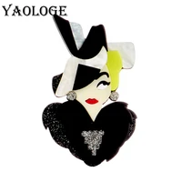yaologe acrylic black clothes hat lady brooches for women exaggerated cartoon cute badge lapel party casual brooch pin gifts