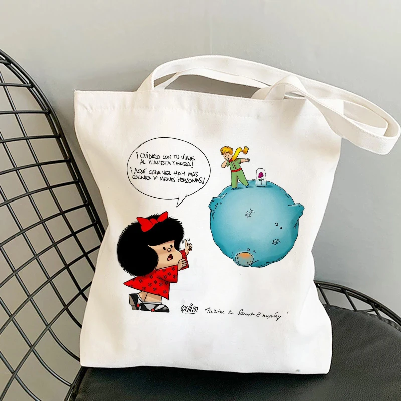 

Женская Холщовая Сумка-тоут Mafalda с мультяшным рисунком, Большая вместительная сумочка на плечо в стиле панк, в готическом стиле, забавная эс...