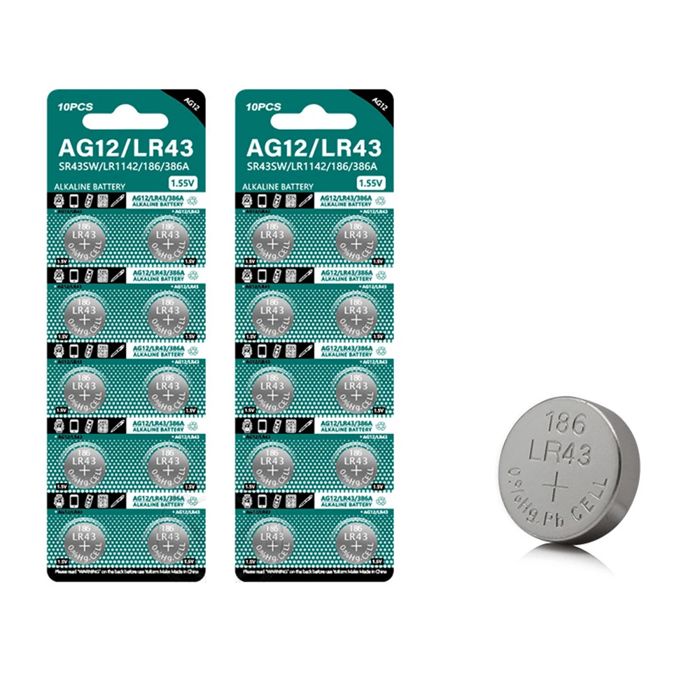 Батарейки AG12 LR43 SR43 1,55 186 LR1142 V12GA AG, 12 кнопок, 386 в