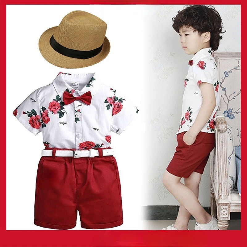 3pcs Set Kids Clothes for Boys 1 2 3 4 5 6 7 8 Year Old Wedding Birthday Outfit for Baby Casual Suits Summer Short Print Cotton