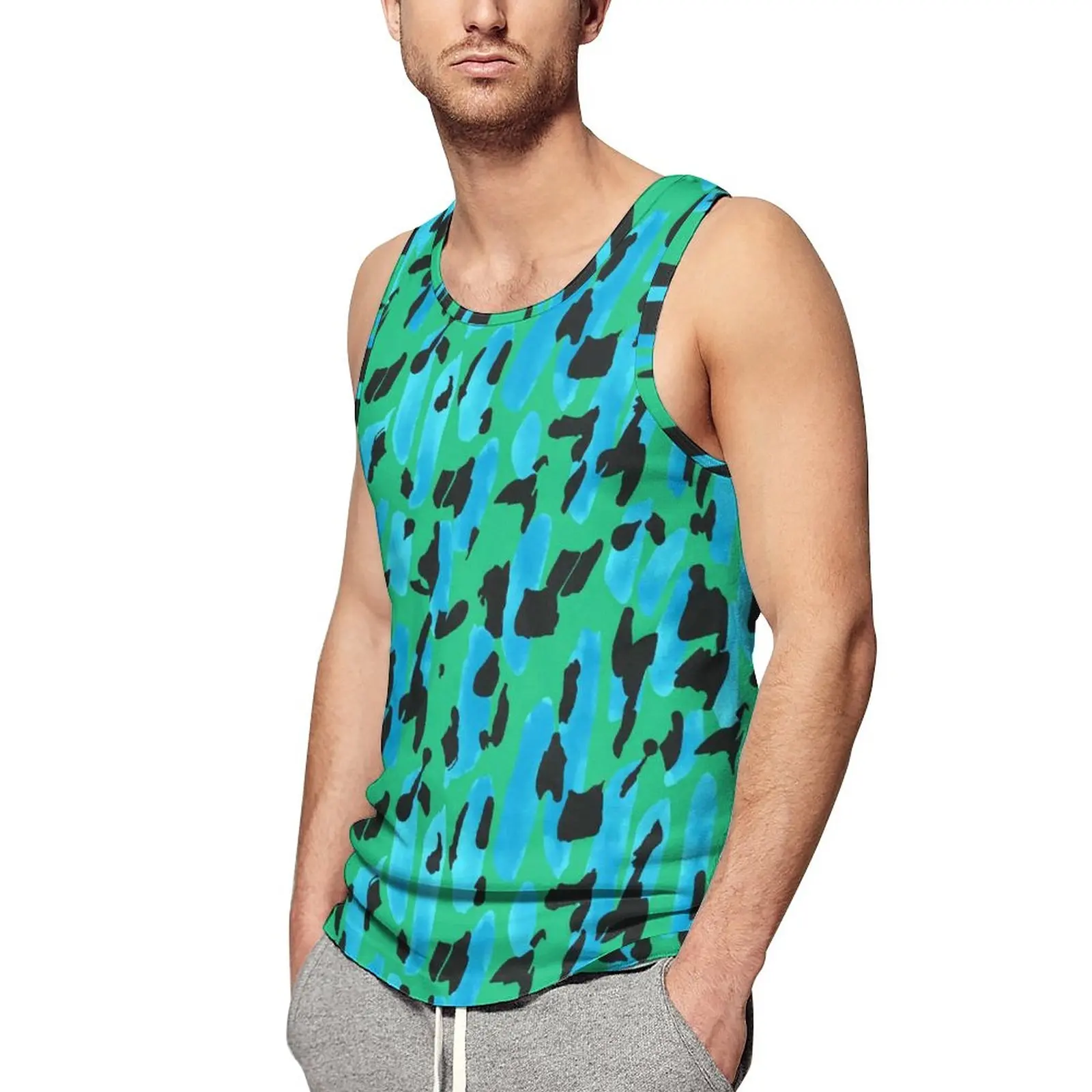 

Colorful Camo Tank Top Man Dot Print Tops Daily Graphic Bodybuilding Sportswear Oversized Sleeveless Shirts