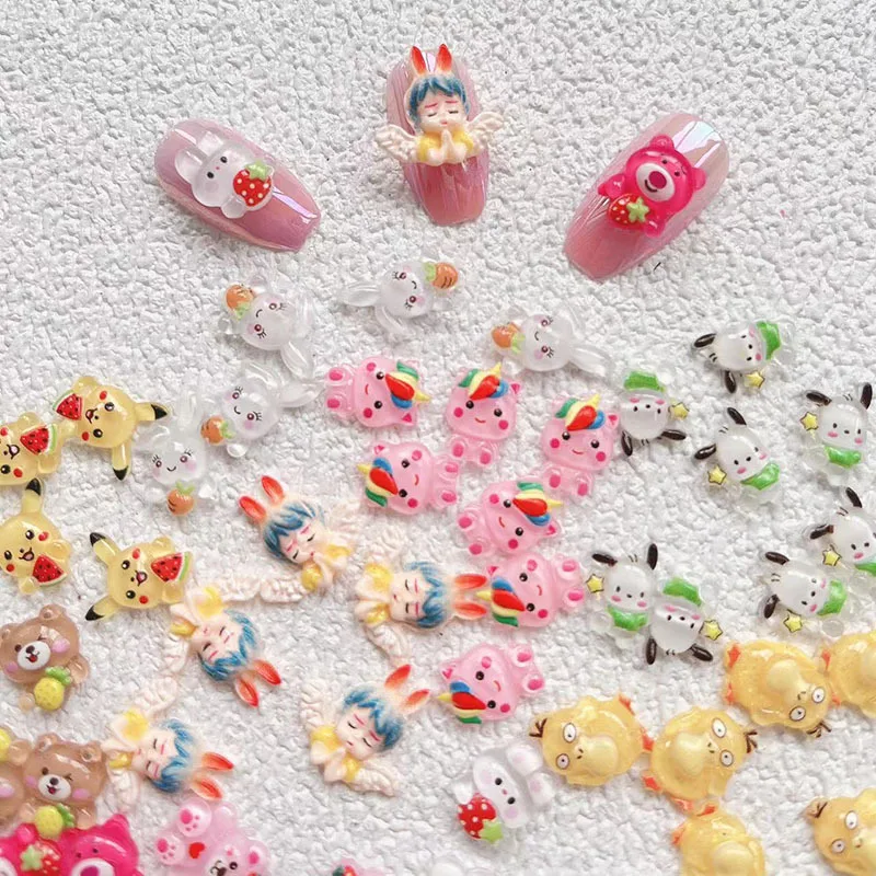 

20Pcs/Lot New Nail Art Cupid Angel Baby Strawberry Animal Up to Duck Rainbow Pony Cartoon Nail Art Jewelry