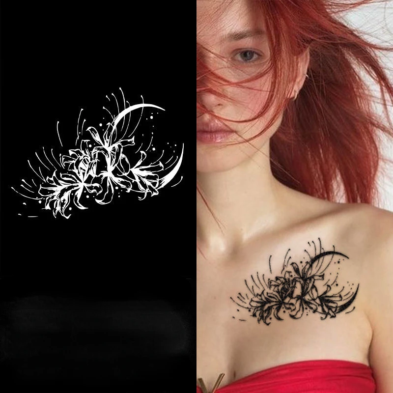 

2022 New Sexy Crescent Moon and Equinox Flower Waterproof Juice Tattoo Stickers for Woman Man Body Arm Thigh Temporary Tattoos