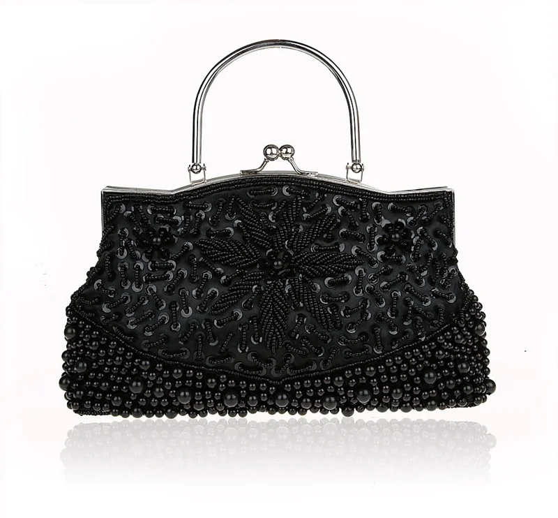 

Black Ladies' Beading Beaded Banquet Handbag Clutch Party Bridal Evening Bag with Shoulder Chain Purse MakeupBag 78189-G