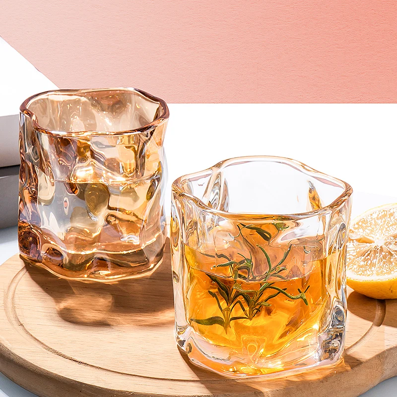 

GIANXI Transparent Glass Mug Glacier Wine Whiskey Coffee Cup Household Drinking Juice Irregular Shape Cups Drinkware