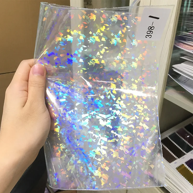 

Broken Glass Patterns Holographic Faux Leather Transparent PVC Vinyl Colored Soft Plastic Film Fabric for DIY artistic material