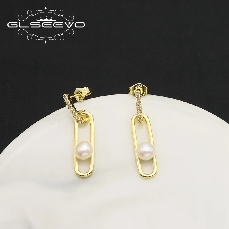 

GLSEEVO Natural Freshwater Pearls Pin Stud Earrings For Woman Minimalism New Design Trend Popular Wedding Jewelry