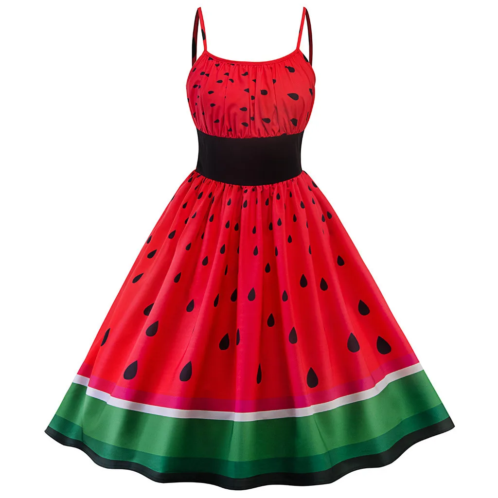 

Women Watermelon printing Party Dress Cocktail Prom Ballgown Fancy Dress Womens Dress Ruffles Dresses for Women Casual Summer