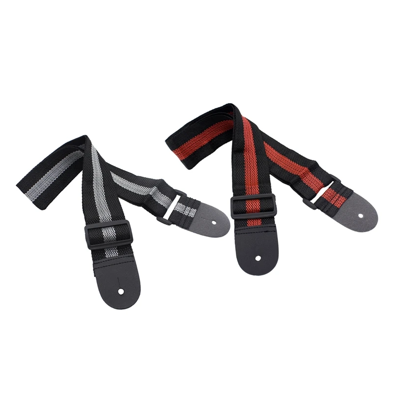 

2Pcs Adjustable Guitar Straps Nylon Acoustic Guitar Strap With PU Leather Tipsguitar Accessories - Black + Gray & Black + Red