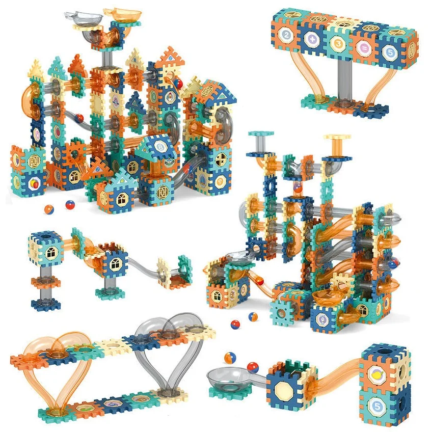 

DIY Assembling Building Blocks Track Toy Designer Construction Set Marble Race Runs Educational Montessori Game For Children Kid