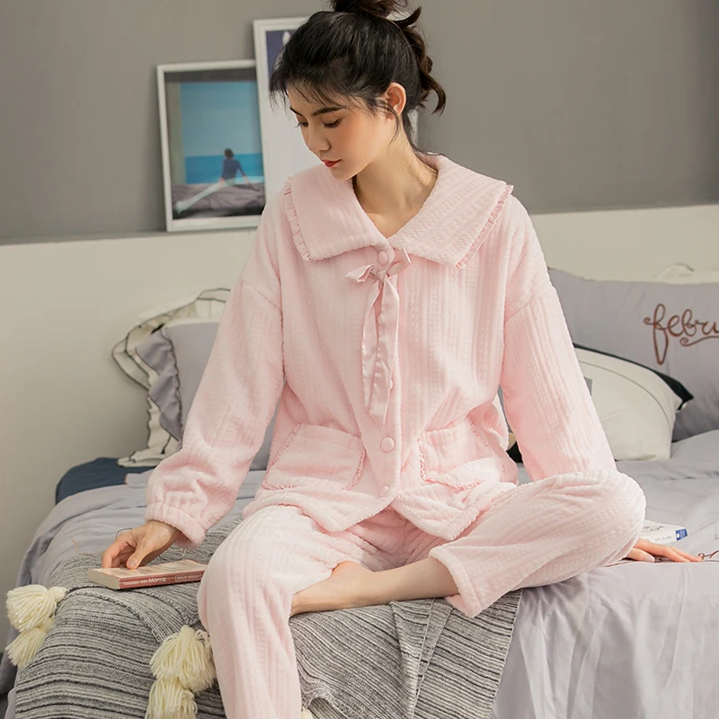 

Зимние женские пижамные комплекты, милая Толстая фланелевая Домашняя одежда, бархатная Пижама для сна и отдыха, женская пижама